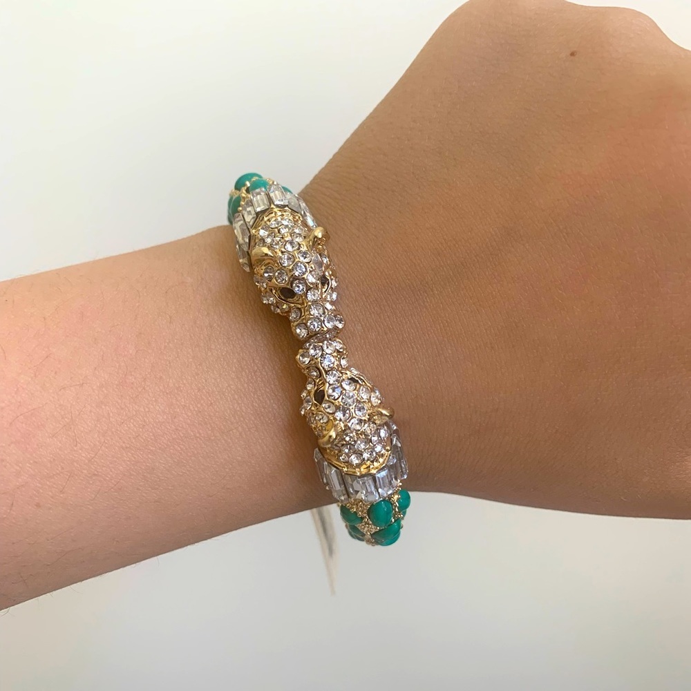 AMRITA Singh teal cabachon and Austrian crystal leopard bracelet! - Picture 3 of 5